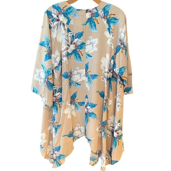 Twelve by On Twelve S NWT Cream Turquoise Floral Flowy Open Boho Kimono Duster - Picture 2 of 10